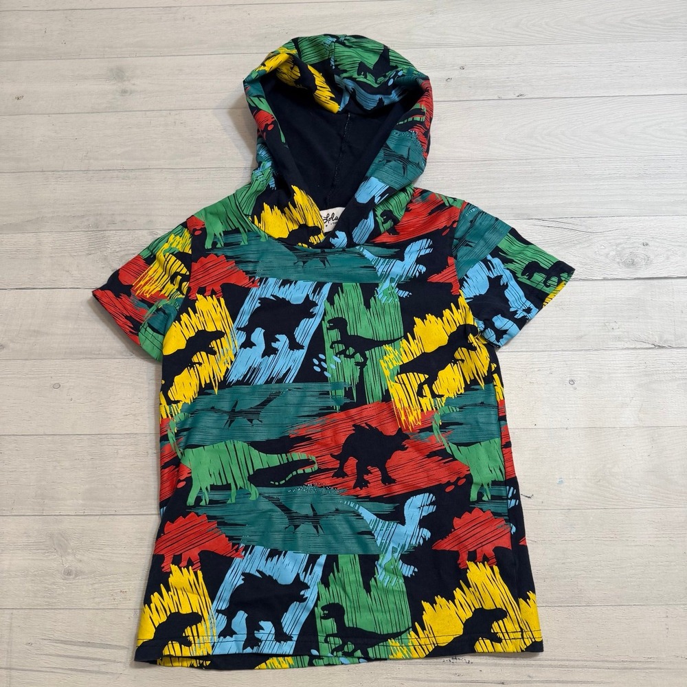 Lola & the Boys neon dinosaur hooded short sleeve shirt size‎ 8